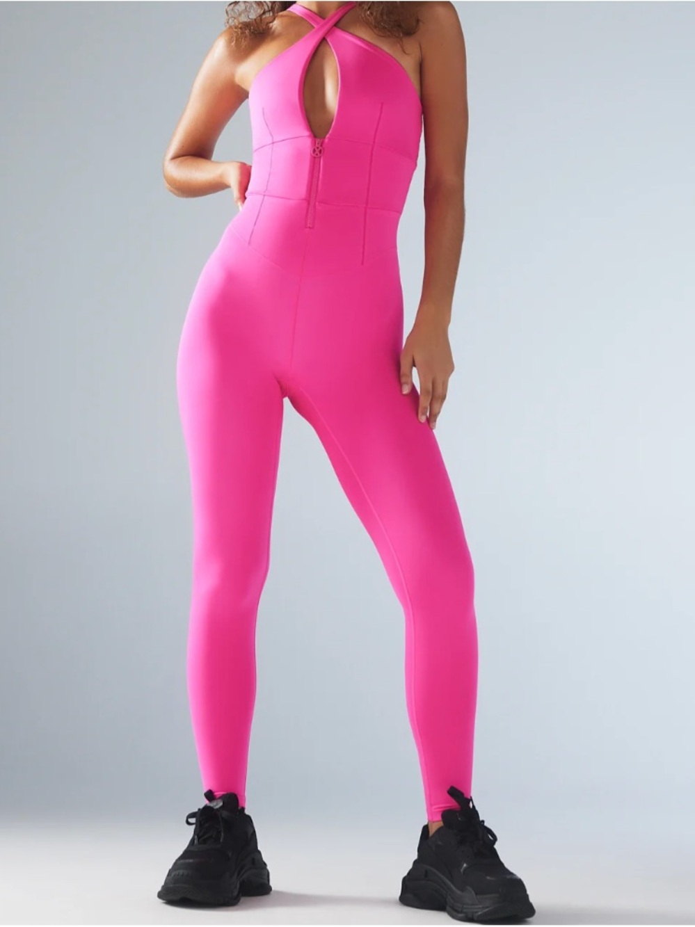 Hot Pink Cross-Back Sleeveless Jumpsuit